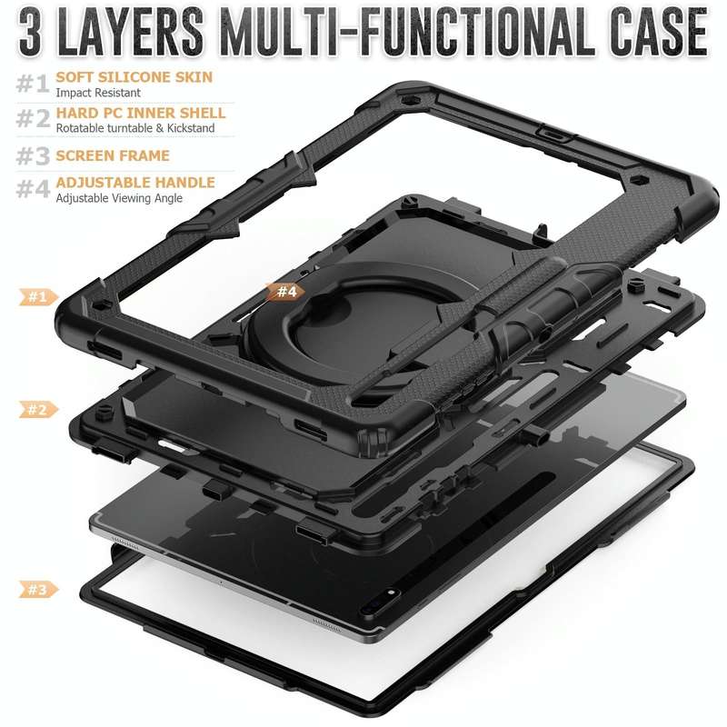 For Samsung Galaxy Tab S8 Ultra Bracelet Holder Silicone + PC Tablet Case(Black)