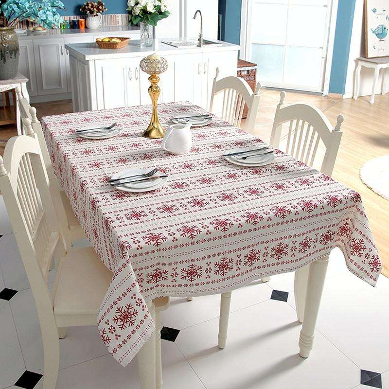 Linen Cotton Tablecloth Red Snowflakes Pattern Table Cloth Wedding Banquet Washable Table Cover T...