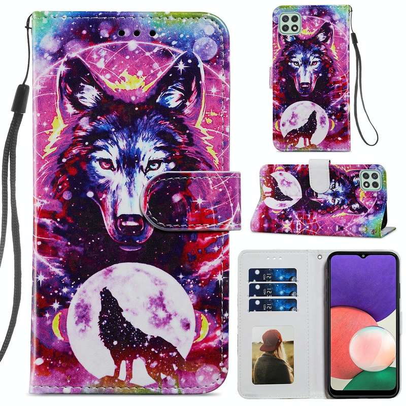 For Samsung Galaxy A22 5G Painted Pattern Horizontal Flip Leather Case with Holder & Card Slots &...