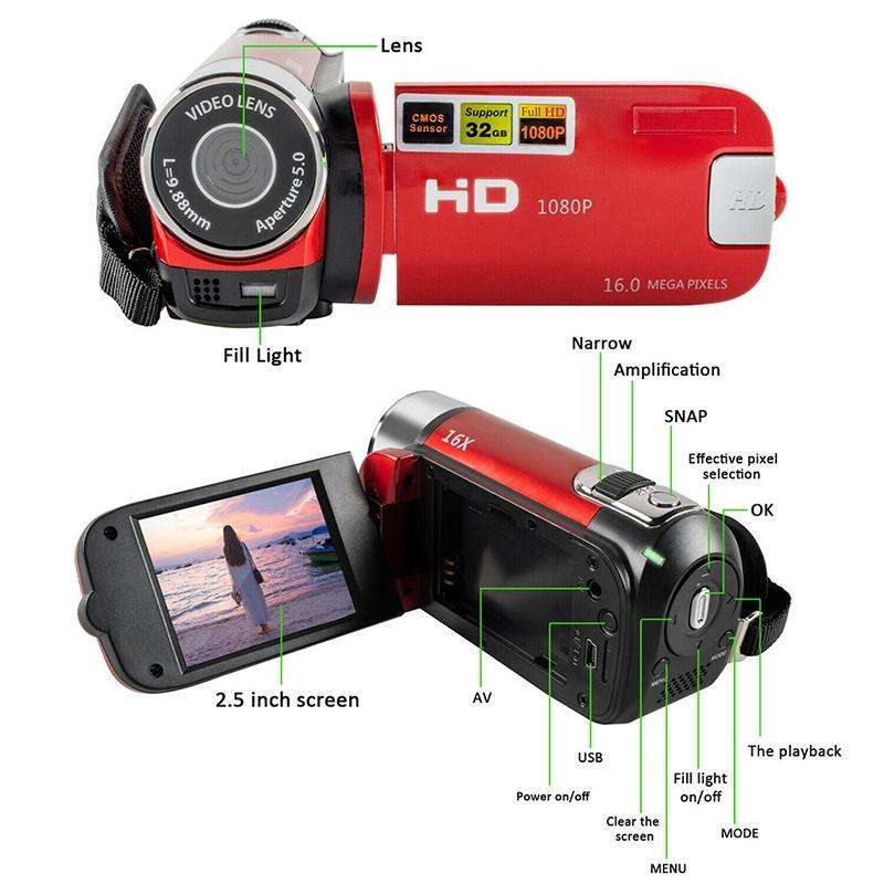 16X Digital Zoom HD 16 Million Pixel Home Travel DV Camera, UK Plug (Red)
