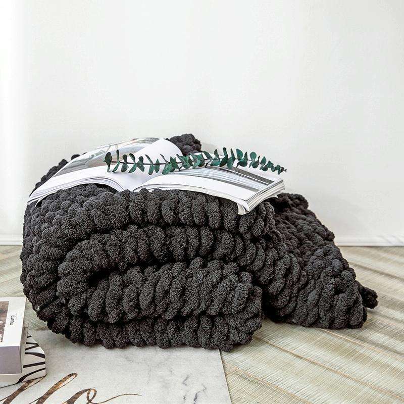 Handmade Thick Wool Knitted Blanket Sofa Chenille Stick Knitted Blanket, Size: 130 x 160 CM(Black)