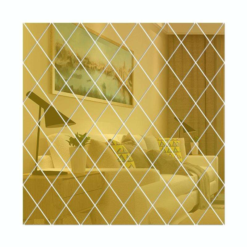 Rhombus Stitching Background Acrylic Mirror Decorative Stickers, Specification: Golden Small