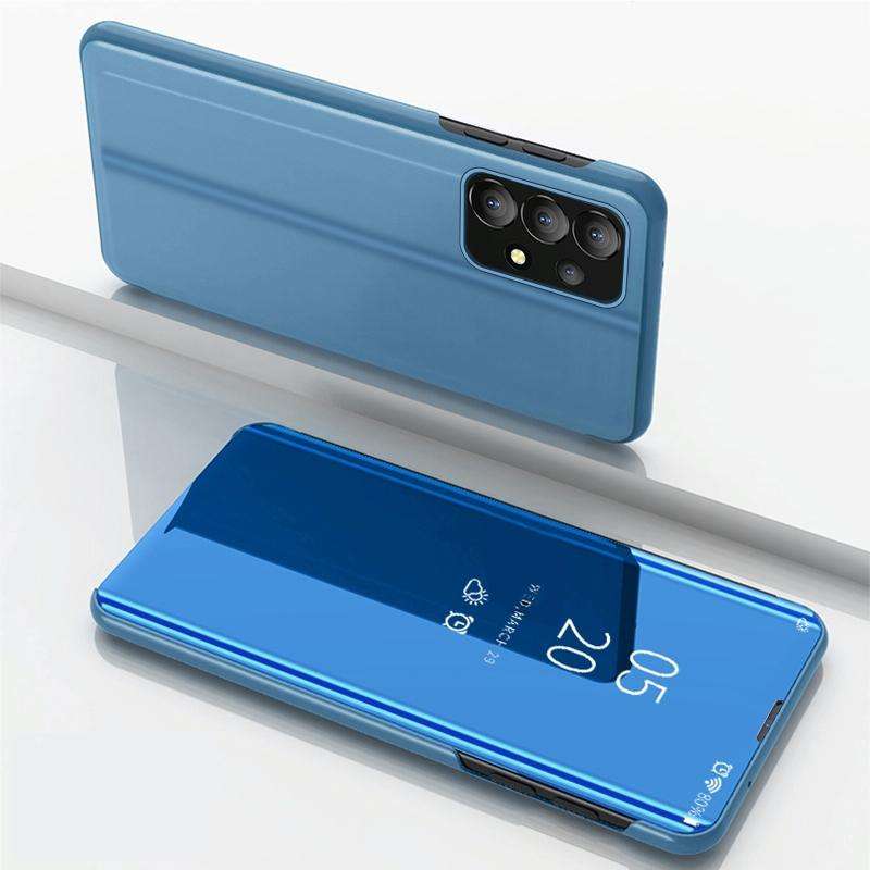 For Samsung Galaxy A33 5G Plated Mirror Flip Leather Case with Holder(Blue)