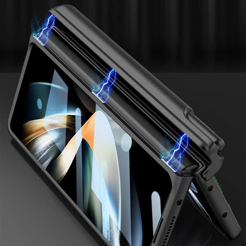 For Samsung Galaxy Z Fold4 GKK Magnetic Fold Hinge Shockproof Phone Case with Wrist Strap(Black)
