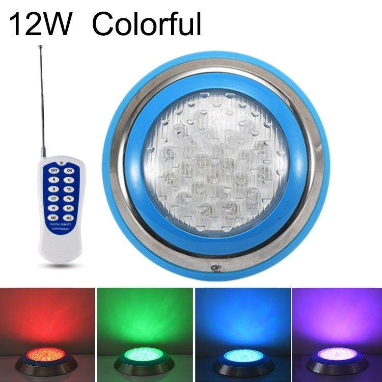 12W LED Stainless Steel Wall-mounted Pool Light Landscape Underwater Light(Colorful Light + Remot...
