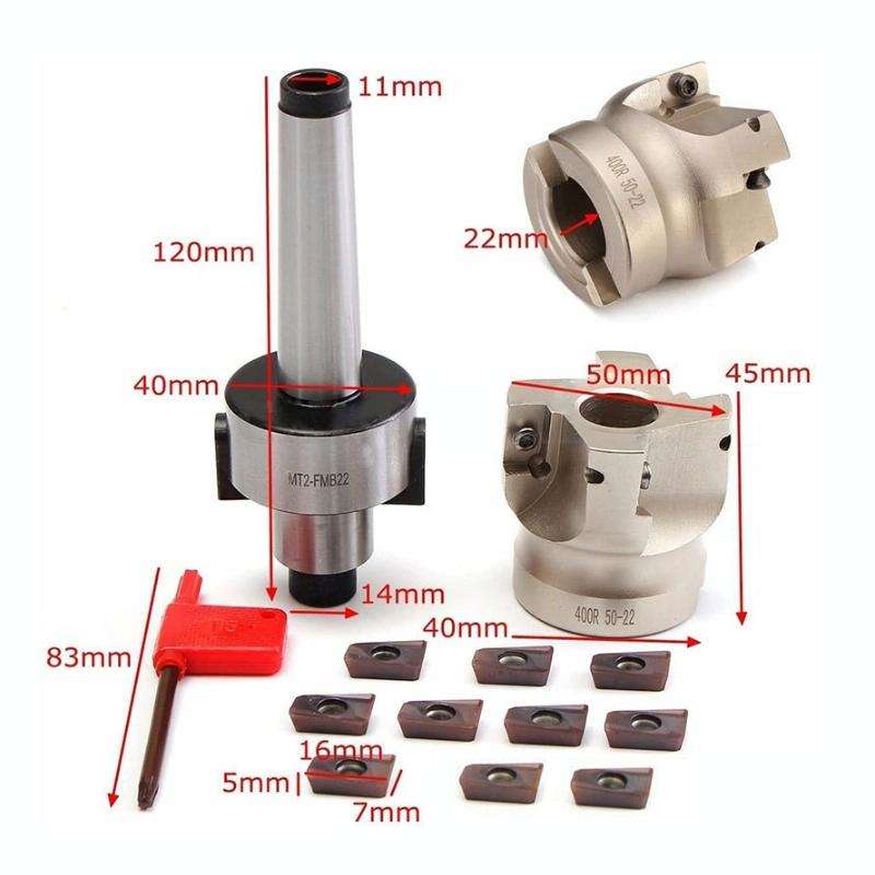 Milling Shank Cutter Blade Set(MT2-FMB22 Milling Tool Holder +50 Cutter + 10 Knives)