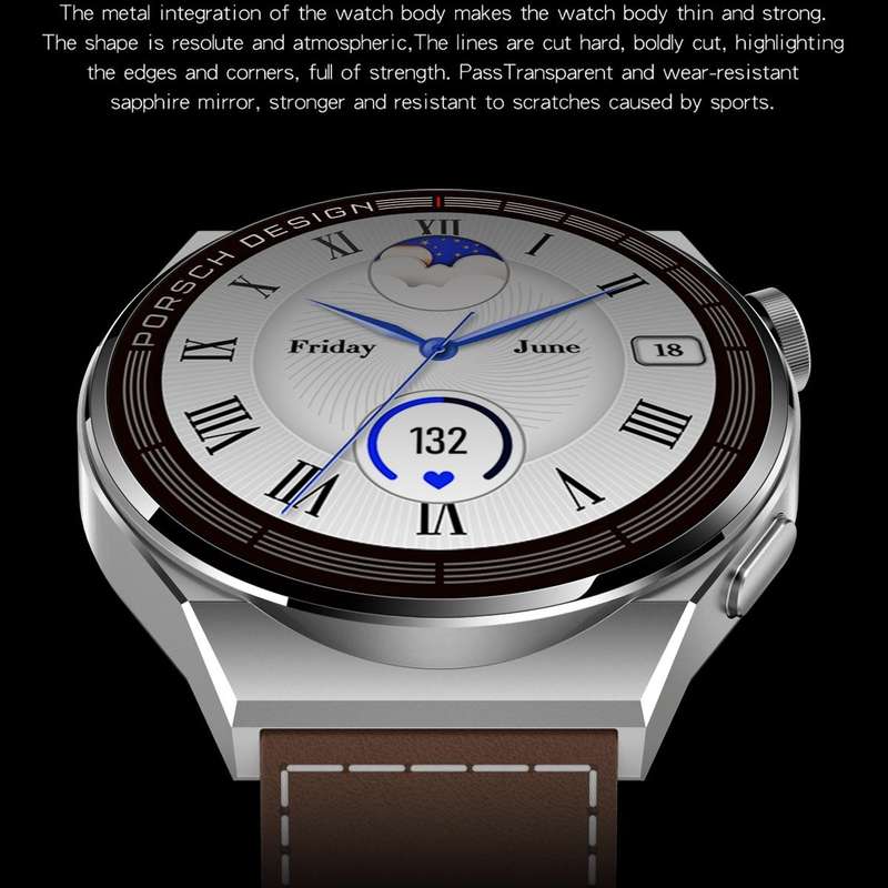 MD3MAX Porsche Ver 1.39 inch Round Screen Leather Strap Smart Watch Supports Heart Rate Monitorin...