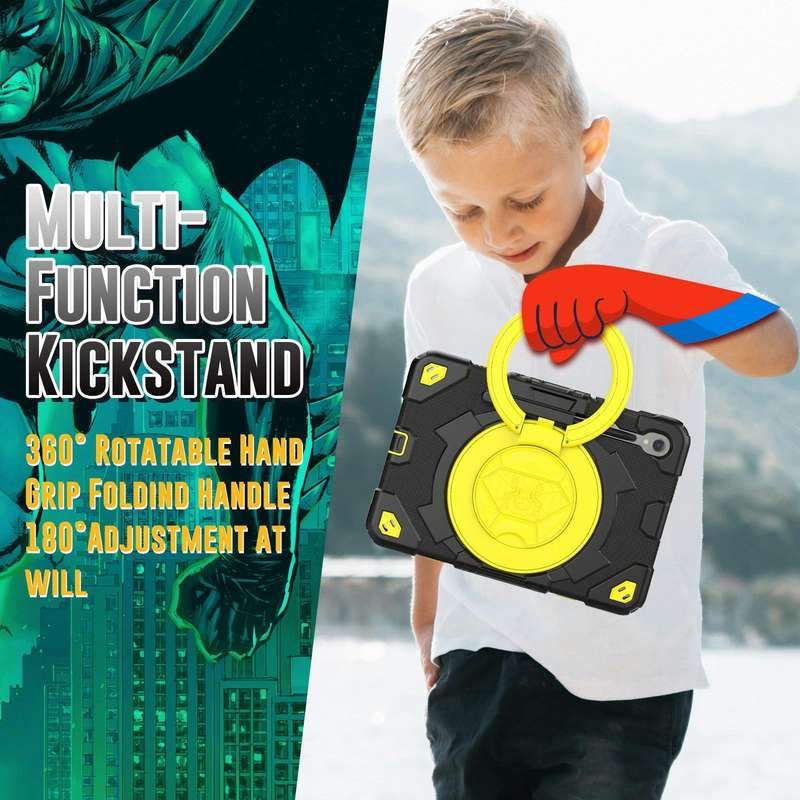For Samsung Galaxy Tab S9 Spider Rotation Handle Silicone Hybrid PC Tablet Case(Black Yellow)