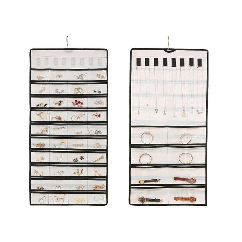 48-grid Jewelry Storage Hanging Bag Mon-woven Double-sided Jewelry Organizer Bag(White)