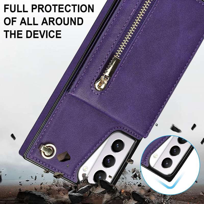 For Samsung Galaxy S21+ 5G Cross-body Zipper Square TPU+PU Back Cover Case with Holder & Card Slo...