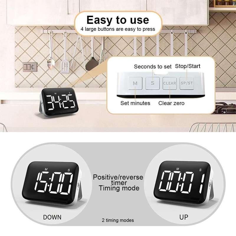 Rechargeable Large Screen LCD Electronic Timing Reminder Alarm Clock Kitchen Baking Timer(Pink)
