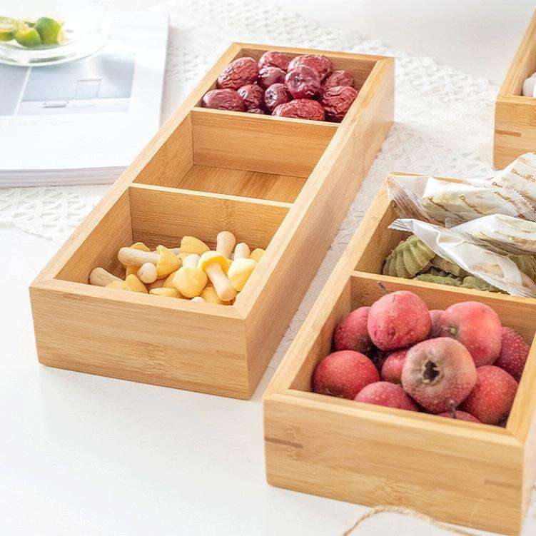 Bamboo Dried Food Box Compartment Candy Box Snack Storage Box, Specification: 3 Grids