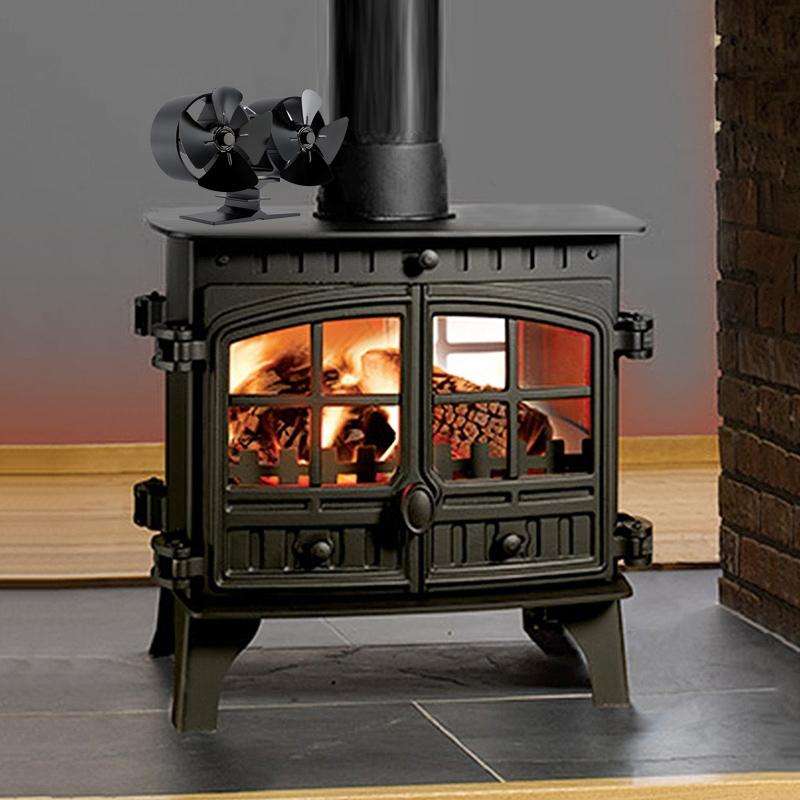 Double Head 8-Blade Aluminum Heat Powered Fireplace Stove Fan