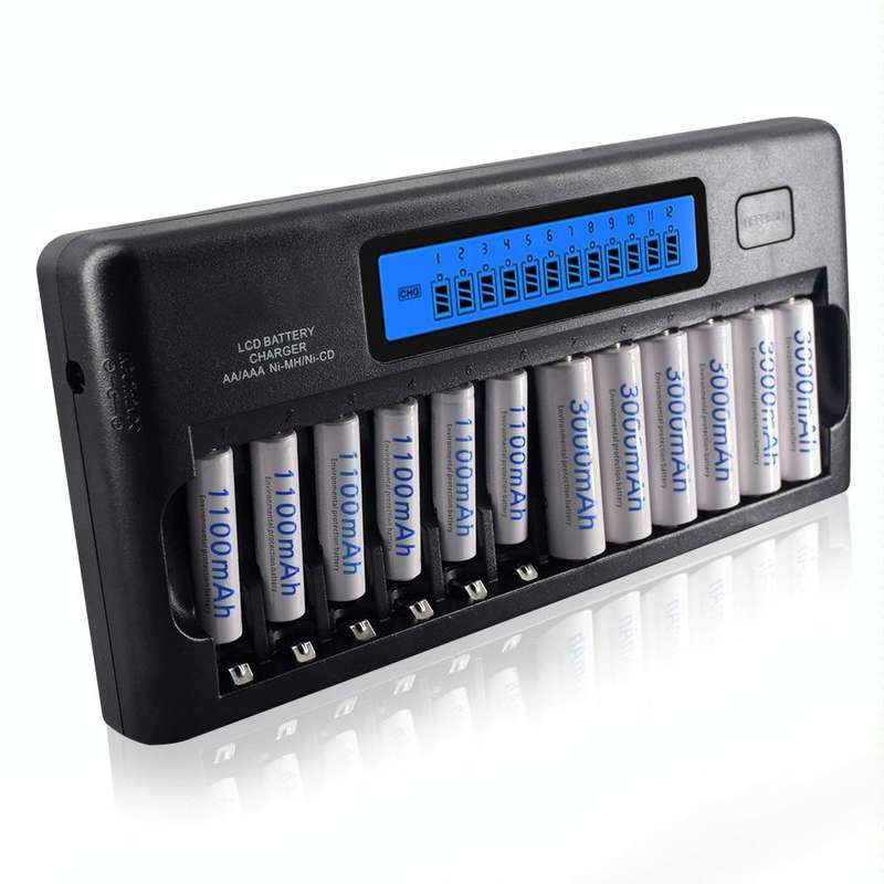 100-240V 12 Slot Battery Charger for AA / AAA / NI-MH / NI-CD Battery, with LCD Display, US Plug