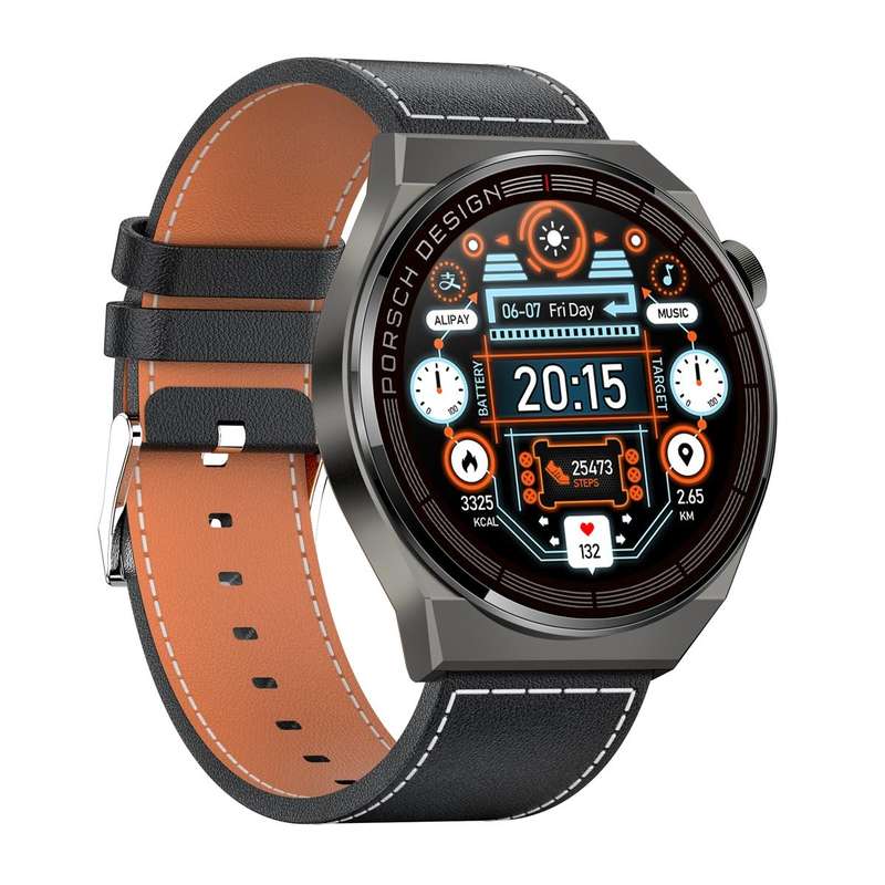 MD3MAX Porsche Ver 1.39 inch Round Screen Leather Strap Smart Watch Supports Heart Rate Monitorin...