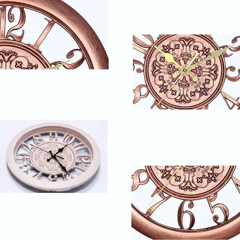 Home Round Retro Living Room Quartz Wall Clock(Antique Pink)