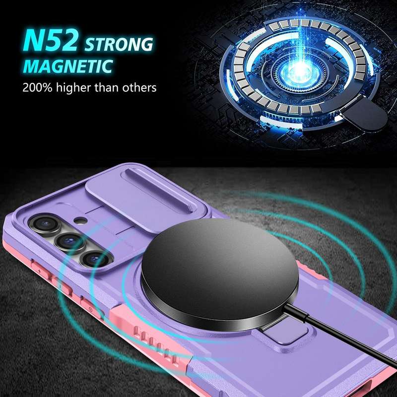 For Samsung Galaxy S23 FE 5G Sliding Camshield Magsafe Holder TPU Hybrid PC Phone Case(Pink Purple)