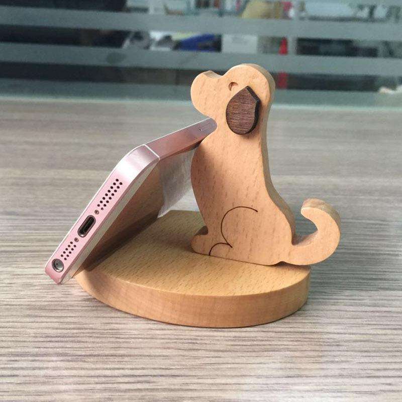 Wooden Mobile Phone Bracket Beech Lazy Mobile Phone Holder,Style: Golden Retriever