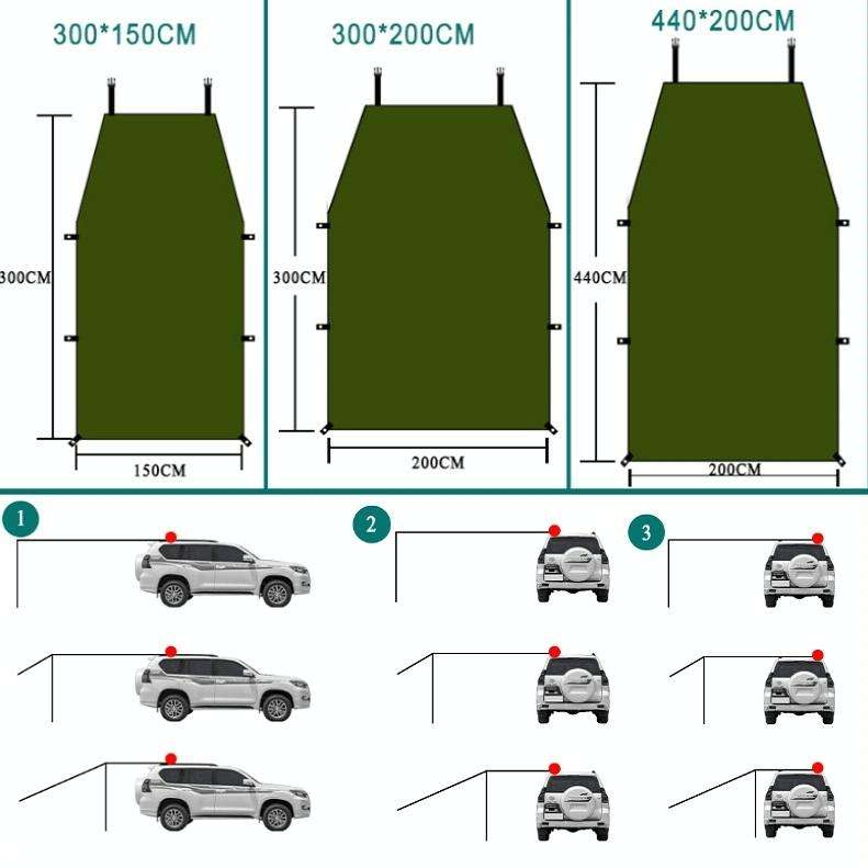 Outdoor Picnic Camping Tent On The Side Of The Car Vehicle Rain-proof Sunshade Canopy 300x200cm(K...