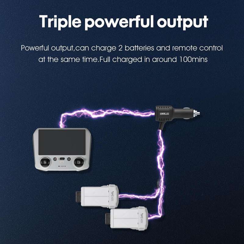 For DJI Mavic Mini 3 Pro STARTRC 2 in 1 Battery and Remote Control Charging Car Charger(Black)