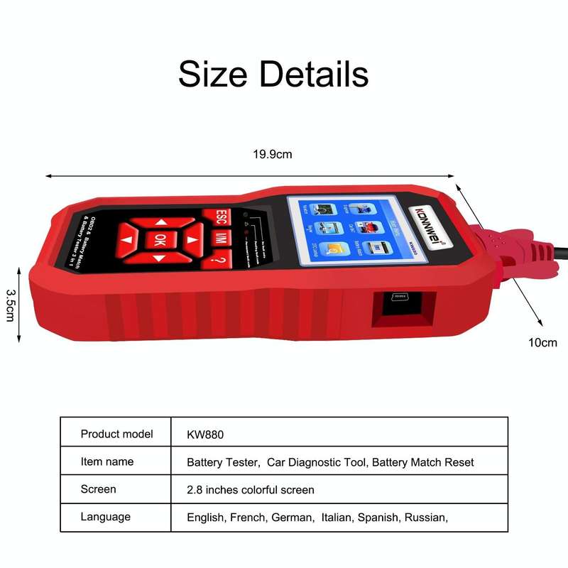 KONNWEI KW880 3 in 1 Car OBD2 Fault Diagnosis + Battery Tester + Battery Match Reset