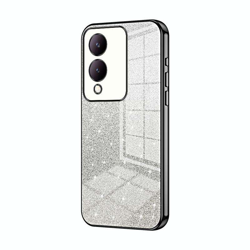 For vivo Y17s Gradient Glitter Powder Electroplated Phone Case(Black)