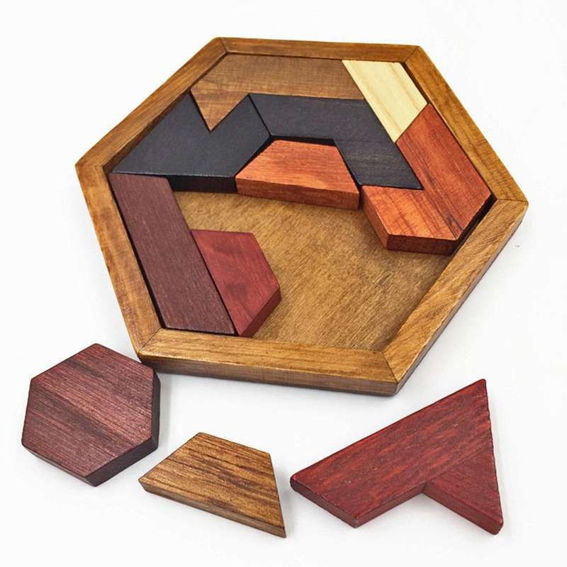 Children Wooden Toys Hexagon Puzzle Geometric Abnormity Shape Puzzle Tangram