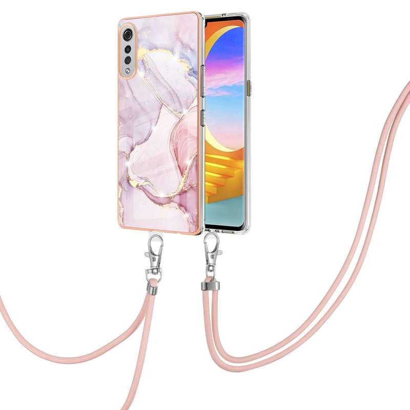 For LG Velvet 4G / 5G / G9 Electroplating Marble Pattern IMD TPU Shockproof Case with Neck Lanyar...