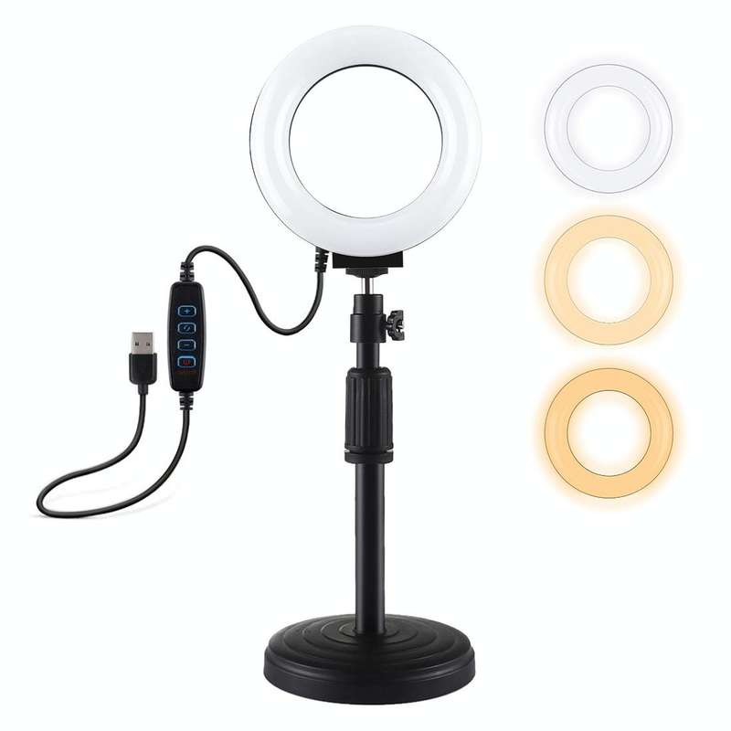 PULUZ Round Base Desktop Holder + 4.7 inch 12cm 3 Modes USB Dimmable LED Ring Vlogging Video Ligh...