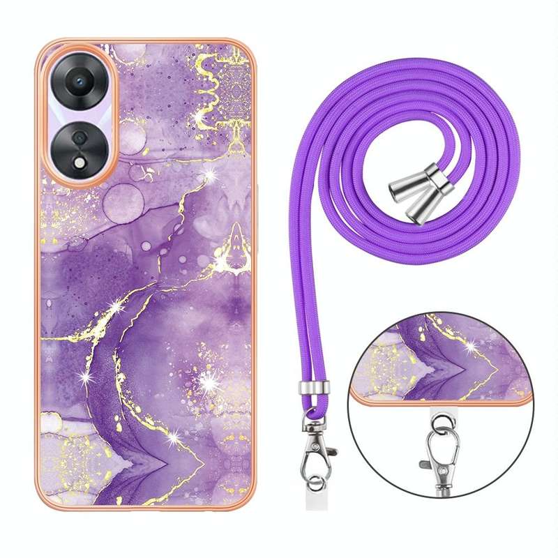 For OPPO A78 / A58 Electroplating Marble Dual-side IMD Phone Case with Lanyard(Purple 002)