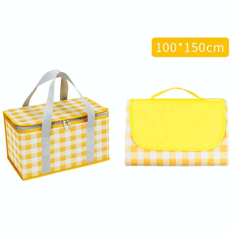 JY2209 Camping Moistureproof Portable Picnic Basket Set, Spec: Yellow White+150x100cm