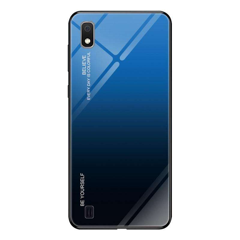 For Galaxy A10 Gradient Color Glass Case(Blue)