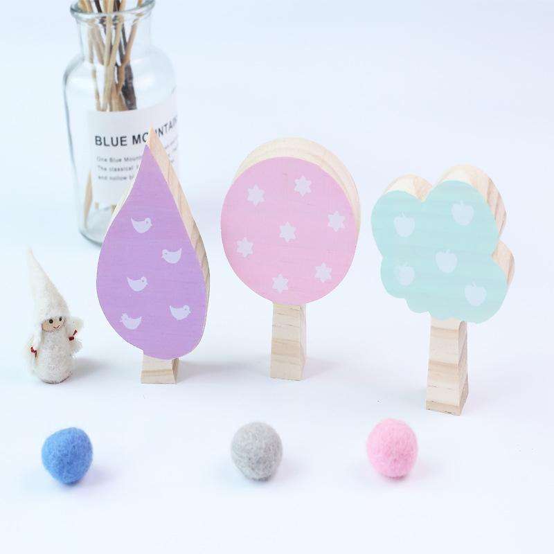 Wooden Tree Three-piece Set of Building Ornaments Photography Props Children Room Decoration(Set 2)