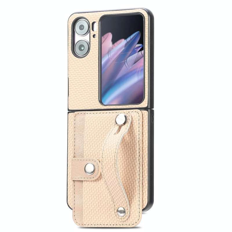 For OPPO Find N2 Flip Wristband Kickstand Card Wallet Back Cover Phone Case(Khaki)