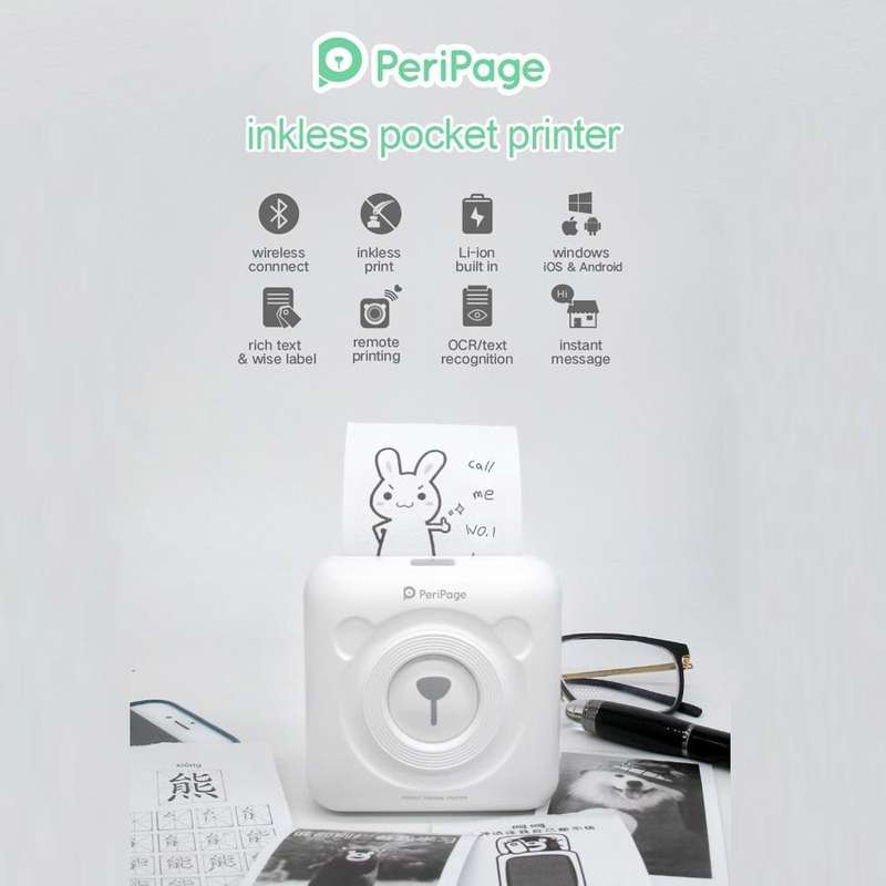 Peripage A6 Portable Inkless Pocket Thermal Bluetooth Printer(White)