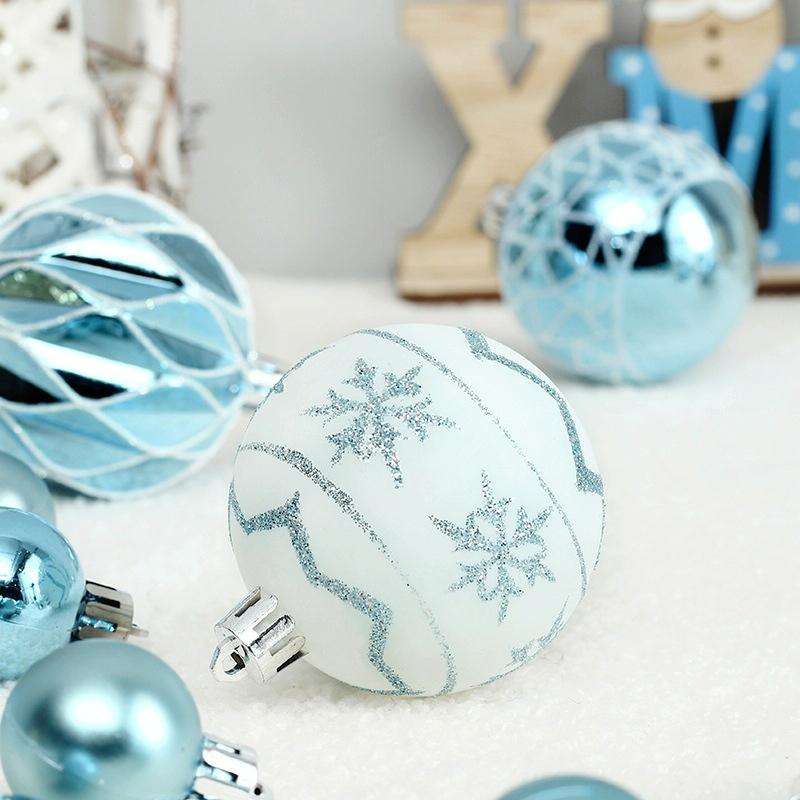 73pcs/Set Christmas Tree Decoration Pendant Painted Christmas Ball, Color: Light Blue White