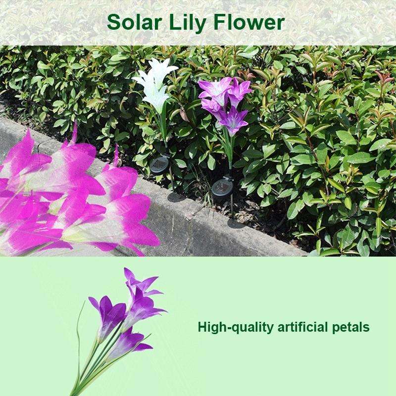 Simulated Lily Flower 4 Heads Solar Powered Outdoor IP55 Waterproof LED Decorative Lawn Lamp, Whi...