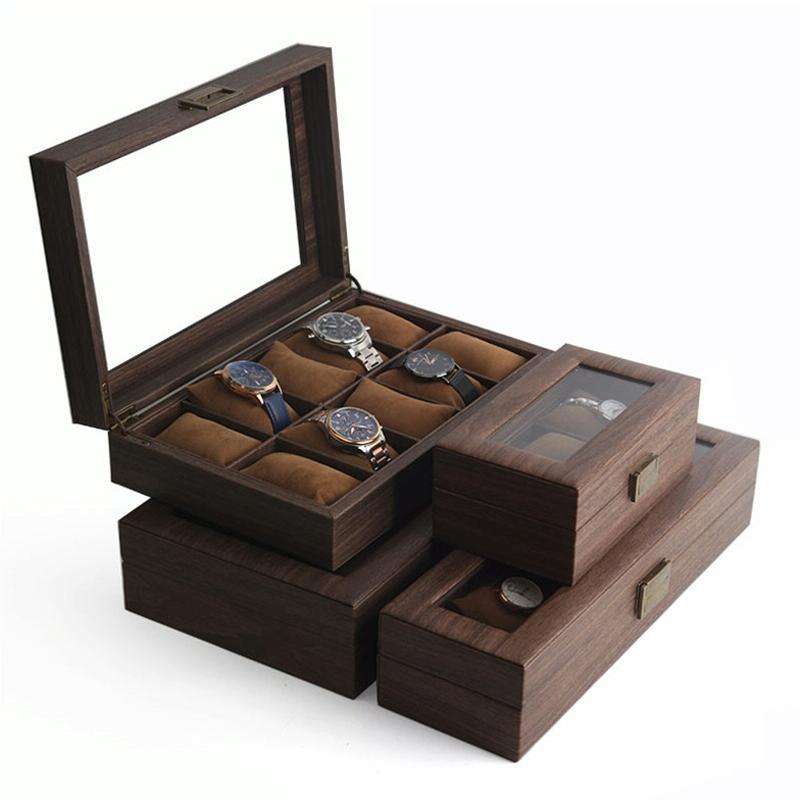 Wood Grain Leather Watch Display Box Watch Storage Case Jewelry Box, Style: 2 Digit Long