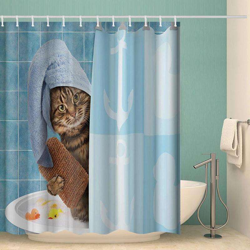 Funny Cat Series Shower Curtain Printing Polyester Waterproof Mildew Shower Curtain, Size:180x180...