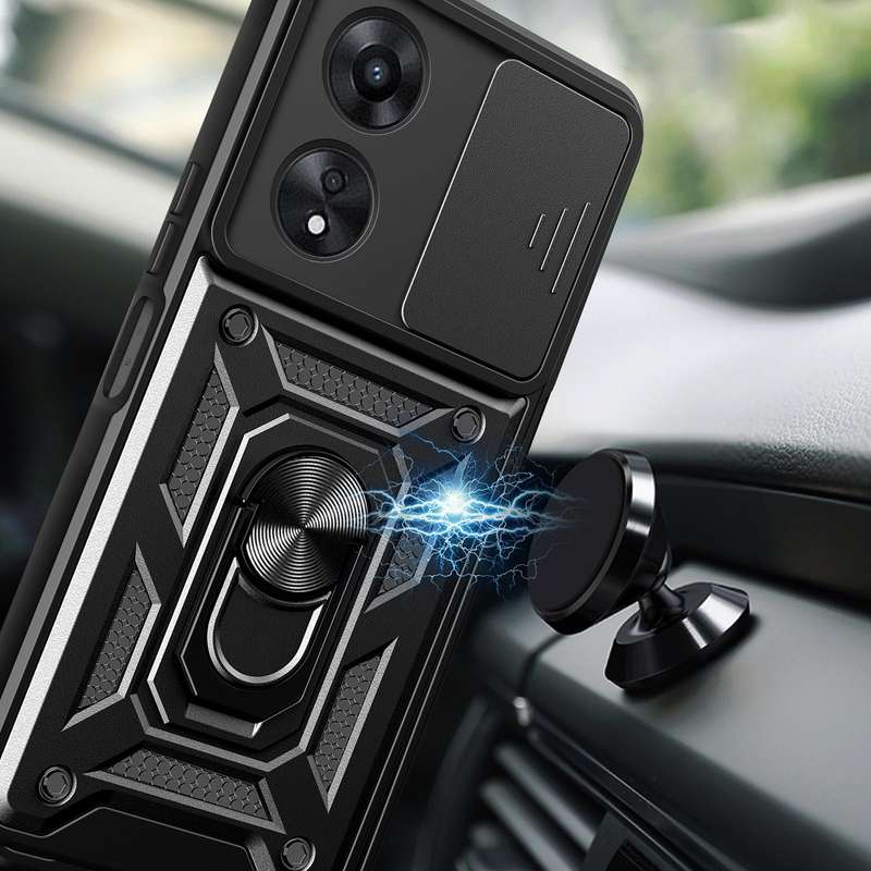For OPPO A58 4G Global Sliding Camera Cover Design TPU Hybrid PC Phone Case(Black)