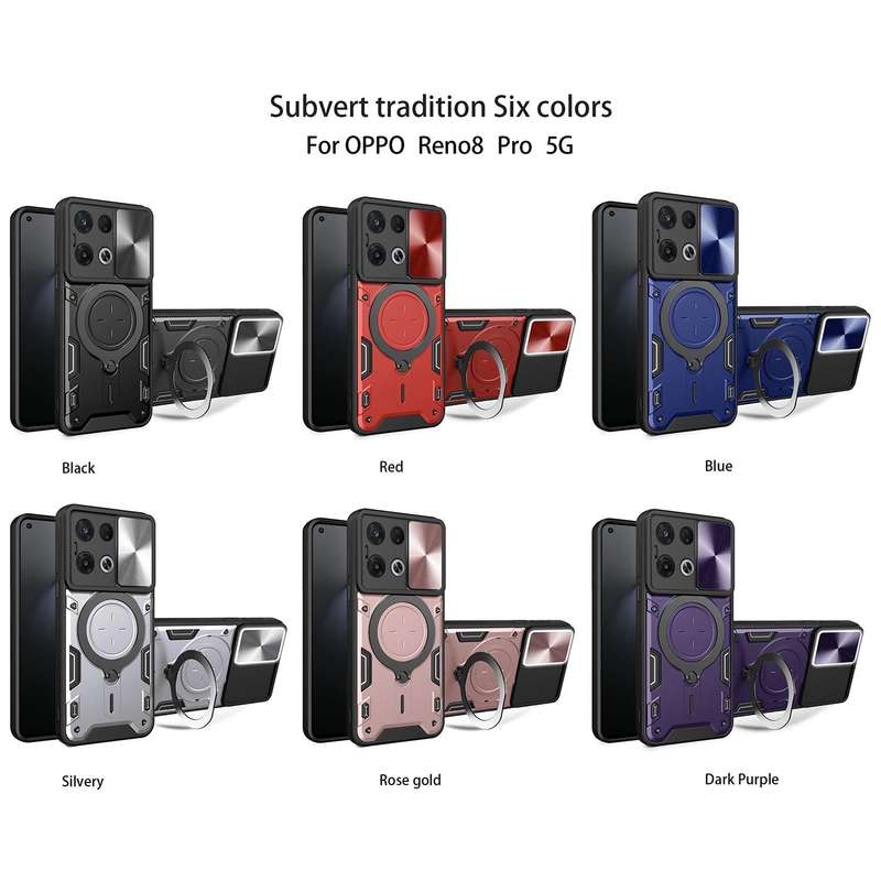 For OPPO Reno8 Pro 5G CD Texture Sliding Camshield Magnetic Holder Phone Case(Purple)