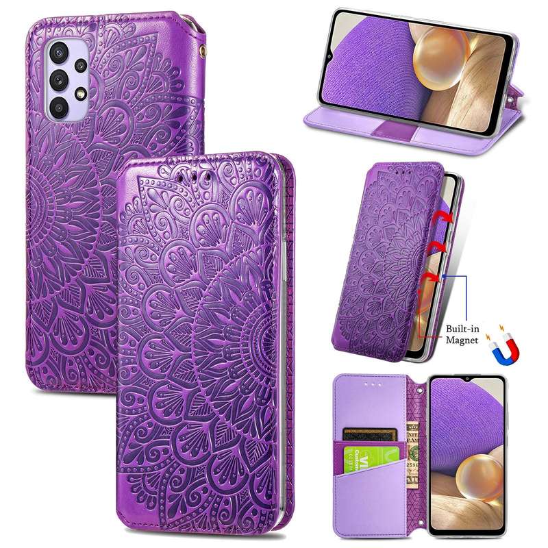 For Samsung Galaxy A32 5G Blooming Mandala Embossed Pattern Magnetic Horizontal Flip Leather Case...
