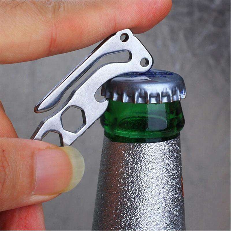 Multi-function Bottle Opener Keychain Outdoor Pocket Tool Pry Bar Hex Key Wrench