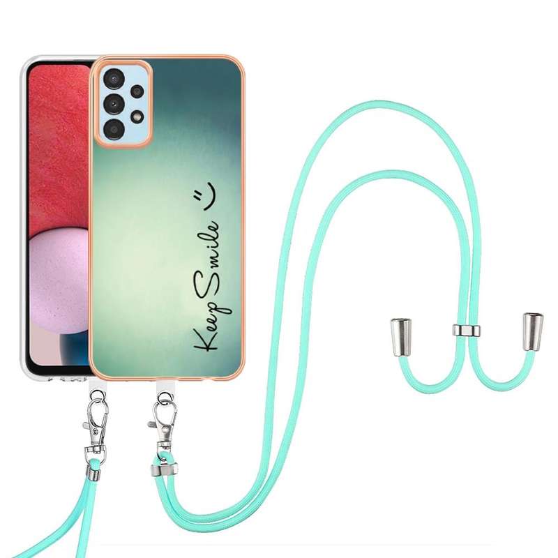 For Samsung Galaxy A34 5G Electroplating Dual-side IMD Phone Case with Lanyard(Smile)