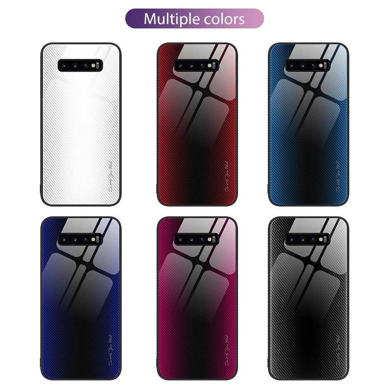 For Samsung Galaxy S10+ Texture Gradient Glass TPU Phone Case(Blue)