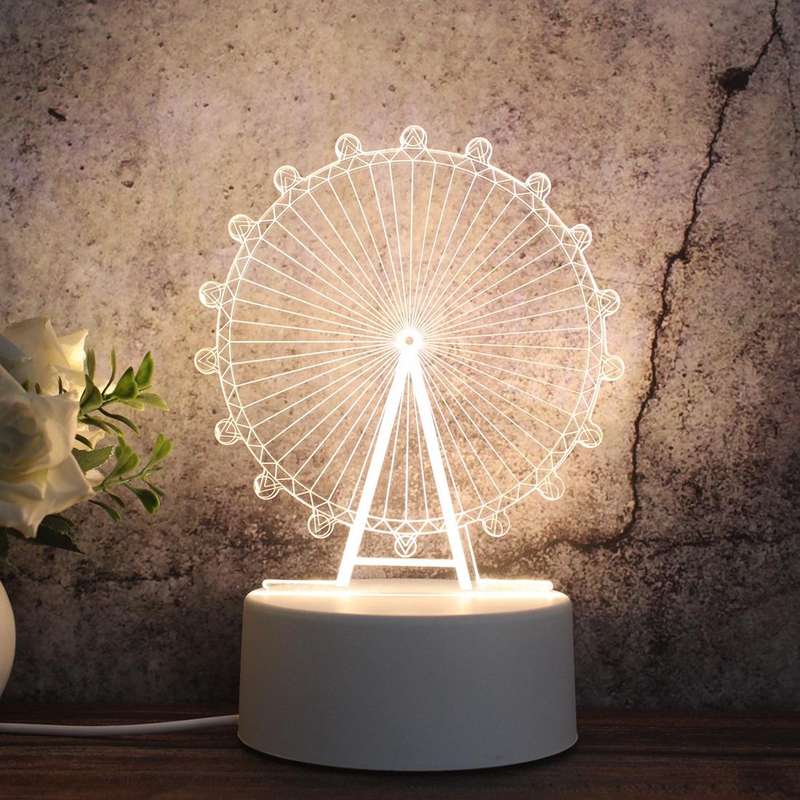 White Base Creative 3D Tricolor LED Decorative Night Light, Plug Version, Shape:Diamond Ferris Wh...