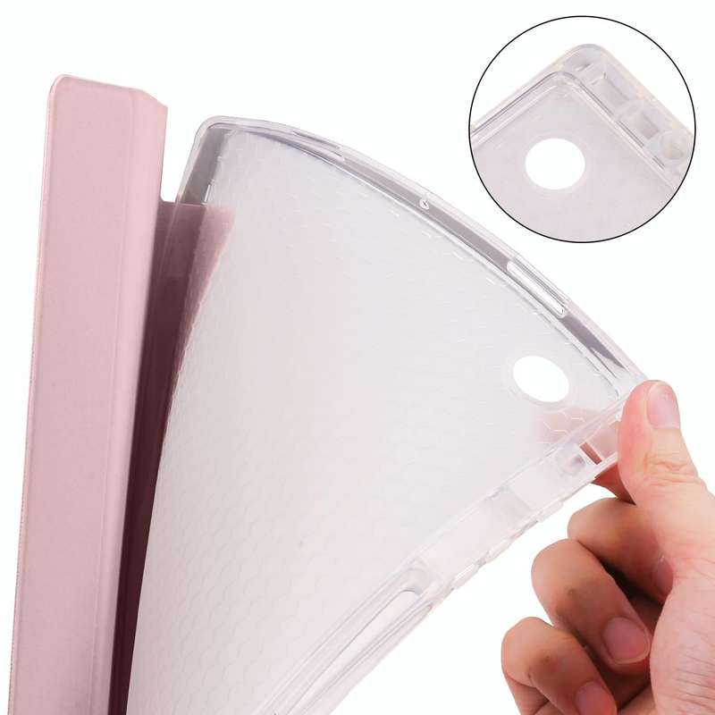 For Samsung Galaxy Tab A8 X200 Smart 3-folding Transparent Honeycomb TPU + Leather Tablet Case(Pink)