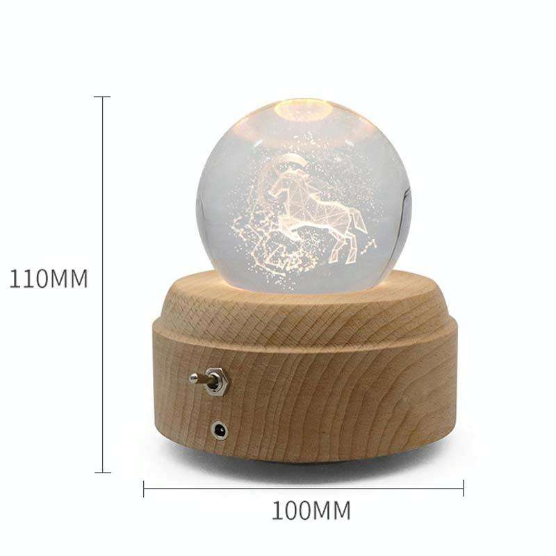 Girl Bedside Lamp Crystal Ball Wooden Base Music Box Charging Glow Rotating Night Light, Random M...