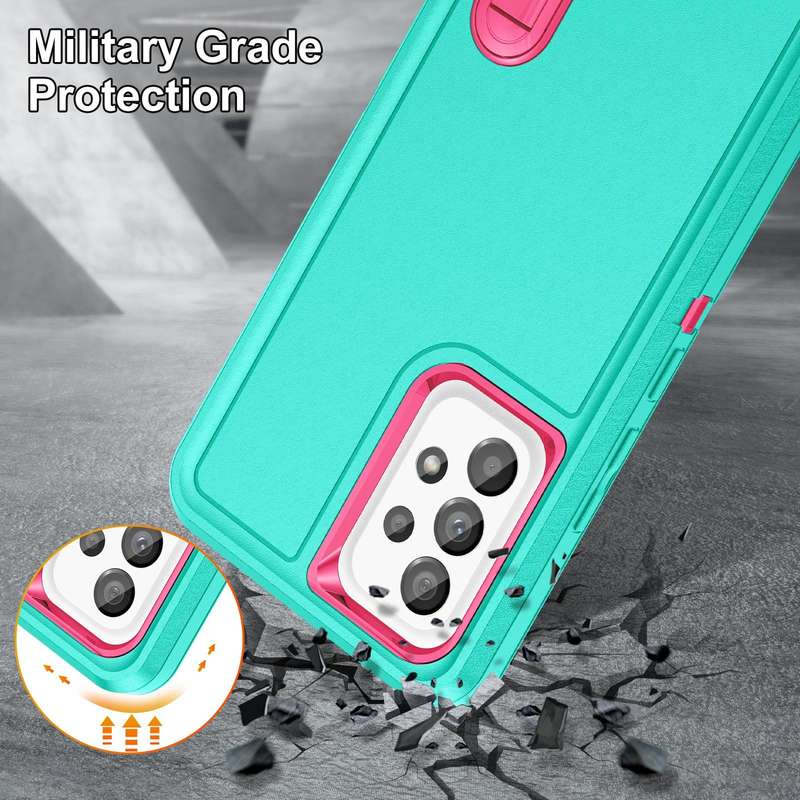 For Samsung Galaxy A53 3 in 1 Rugged Holder Phone Case(Blue + Pink)