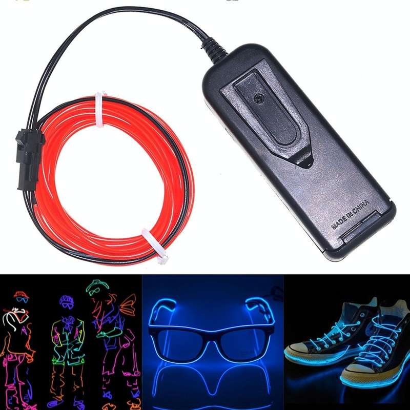 YouOKLight Neon EL Cold Round Flexible Strip Light with 3V Battery Box for Dance Party Car Decora...